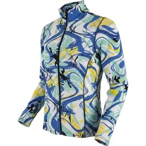 Ikonik Womens PL Petite Large Abstract Swirl Full Zip Performance Jacket Blue